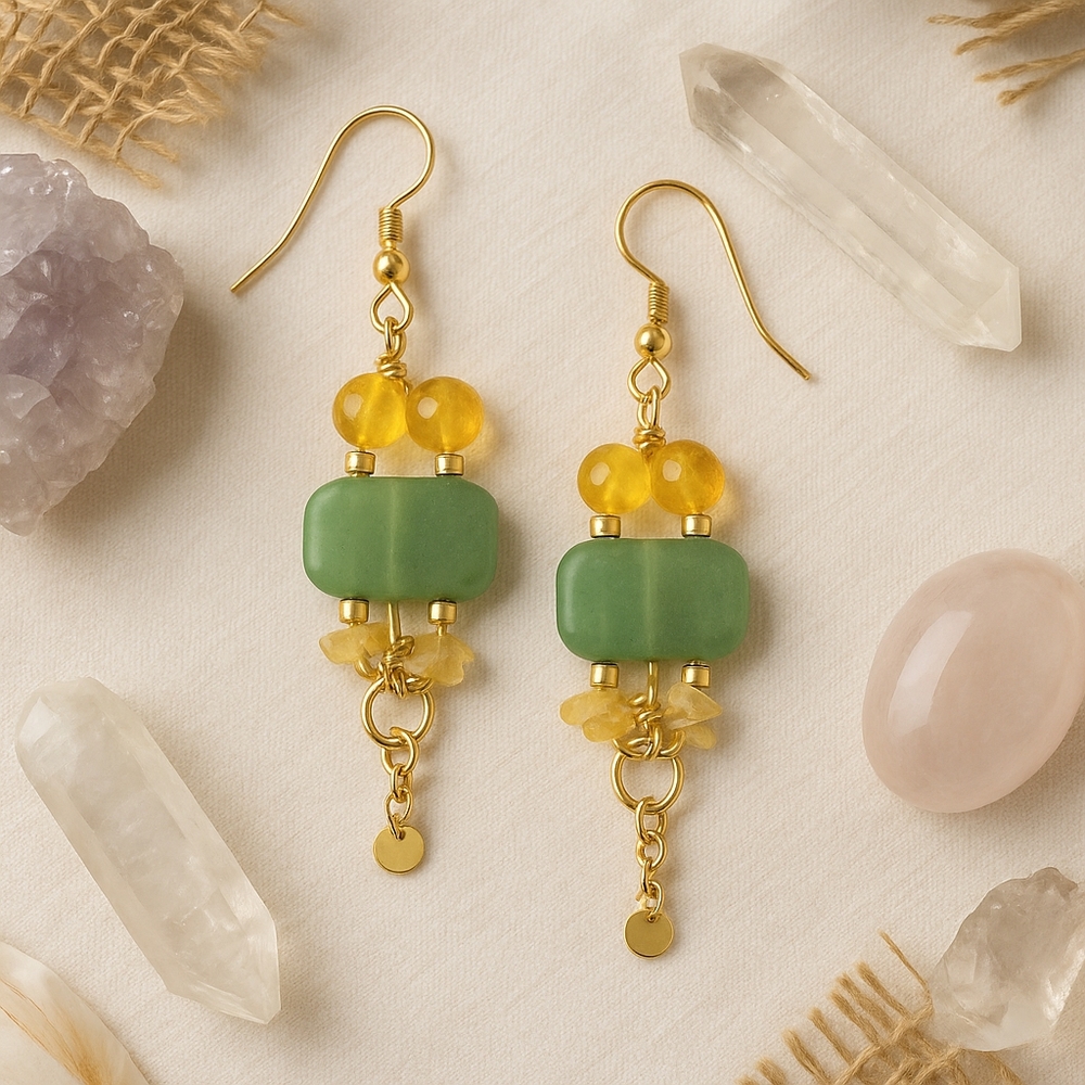 Green Aventurine Citrine Earrings